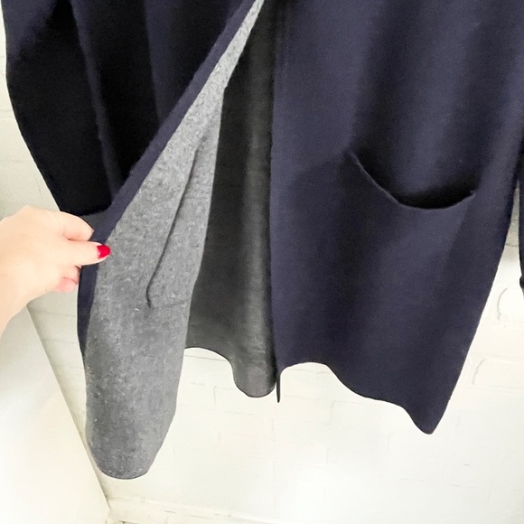 Catherine Malandrino Duster Cardigan Navy blue Gray Sz L Oversized - Picture 6 of 12